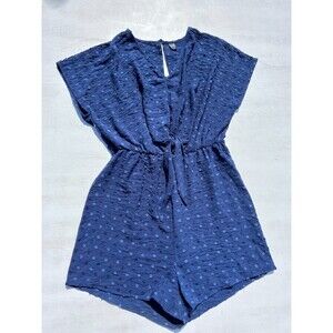 SHEIN Navy Blue Swiss Dot Tie-Front Short Romper - Size L